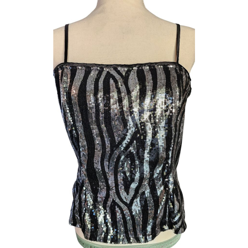 Vintage Y2K Body Central Zebra Sequin Corset Cami Top Size M Sparkly Club